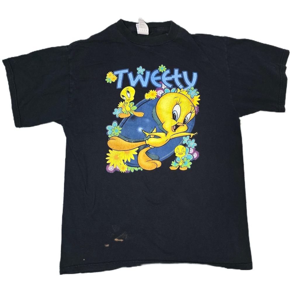 Looney Tunes Tweety Bird T Shirt Black 1997 Cartoon Graphic Tee Large (D)‎